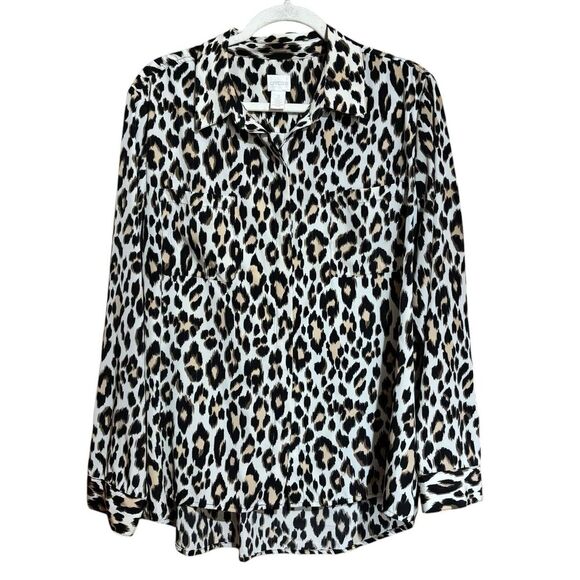 Chicos Top Womens XL 3 Multicolor Animal Print Collared Button Up Blouse - Picture 1 of 9